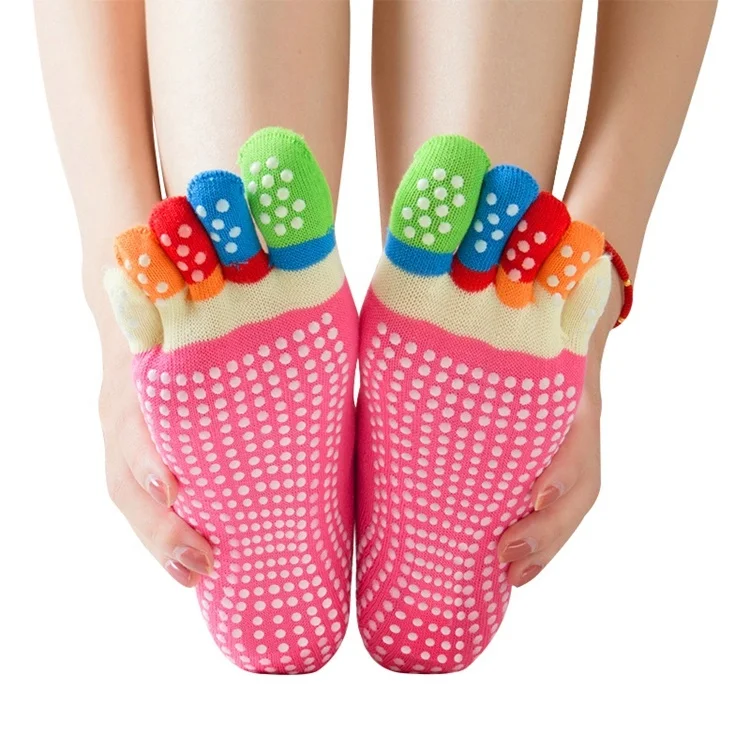 

Rainbow Silicone Bottom Slip-proof Five-Finger Full-Pack Comfortable Air-permeable Socks, Pink, purple, grey