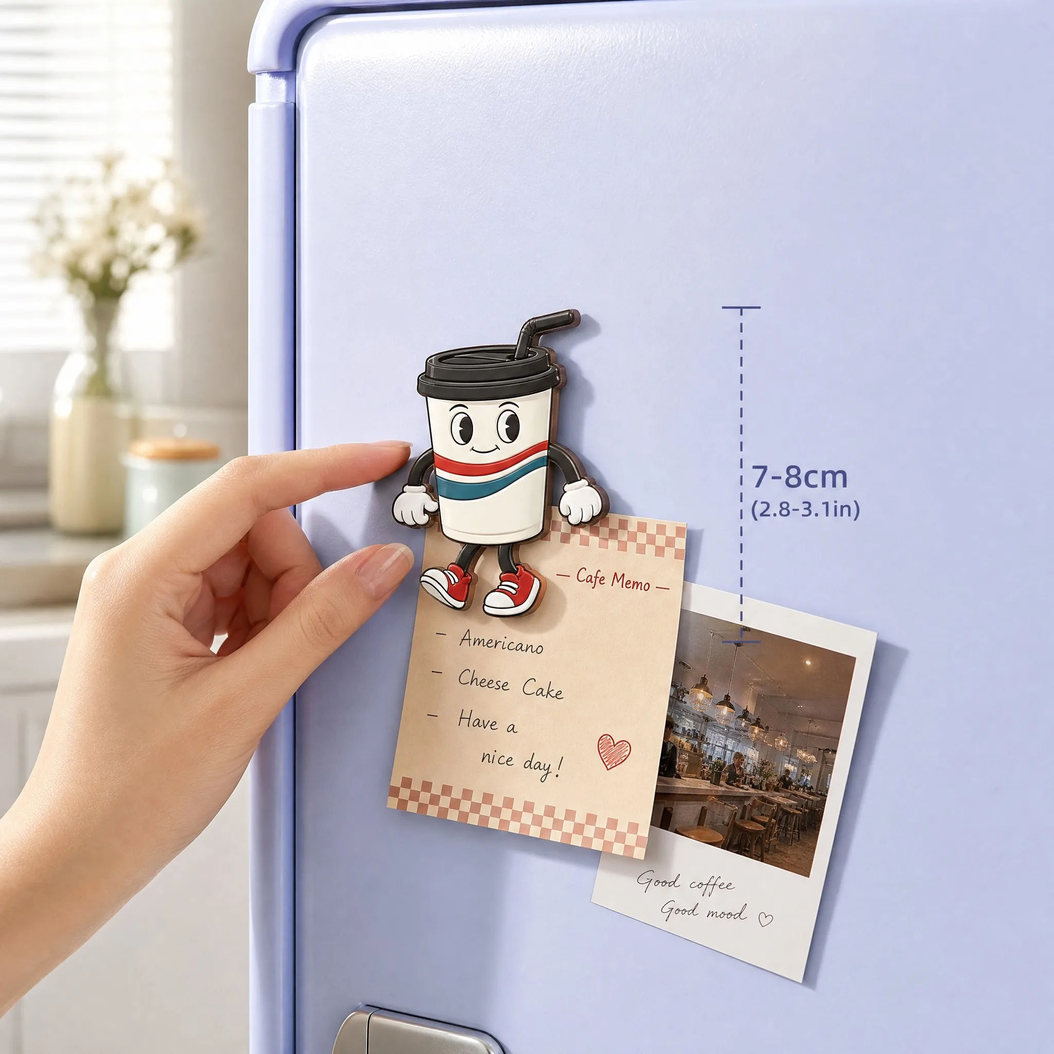 7-8cm Custom PVC Refrigerator Magnet Holding Cafe Memo and Photo on Purple Fridge Door