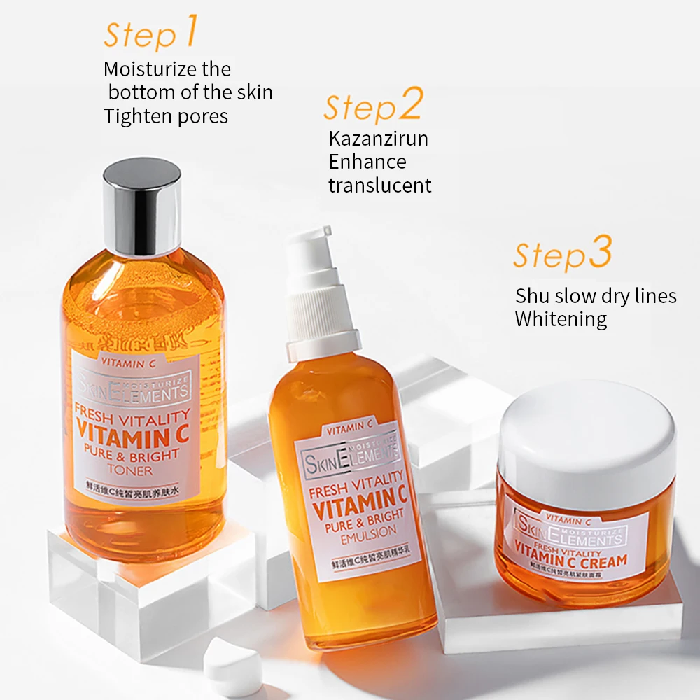 

Organic Vitamin C Skin Care Set Anti Acne Whitening Turmeric Root Cream Face Care Private Label Skin Care