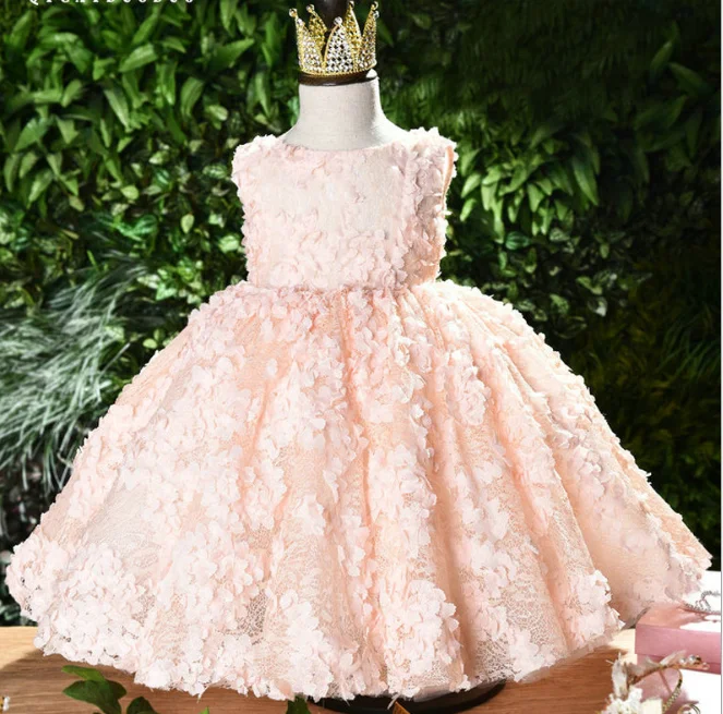 

Elegant Kids Girls Cosplay Backless Princess Gown Birthday Evening Dress Mesh Flower Girl Formal Dress Clothes, Pink