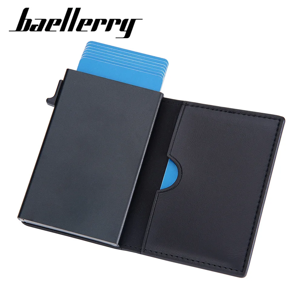

2023 baellerry pop up wallet for men RFID Blocking Business pu leather card holder wallet men automatic pop up aluminum wallets