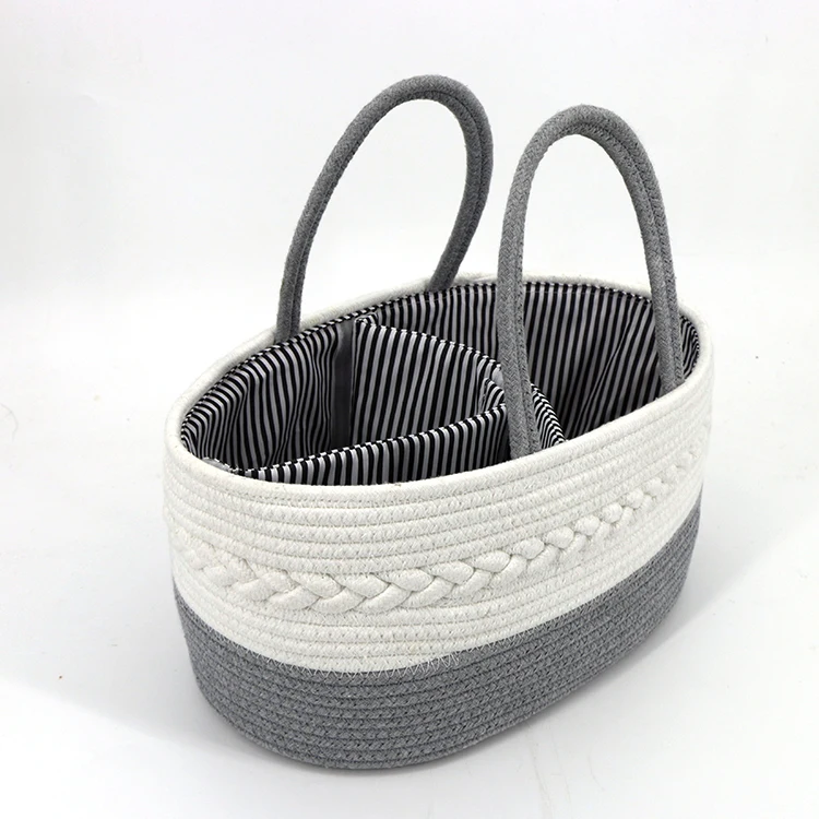 

Stylish Baby Diaper Caddy Organizer Cotton Rope Nursery Storage Bin Portable Diaper Storage Basket, White