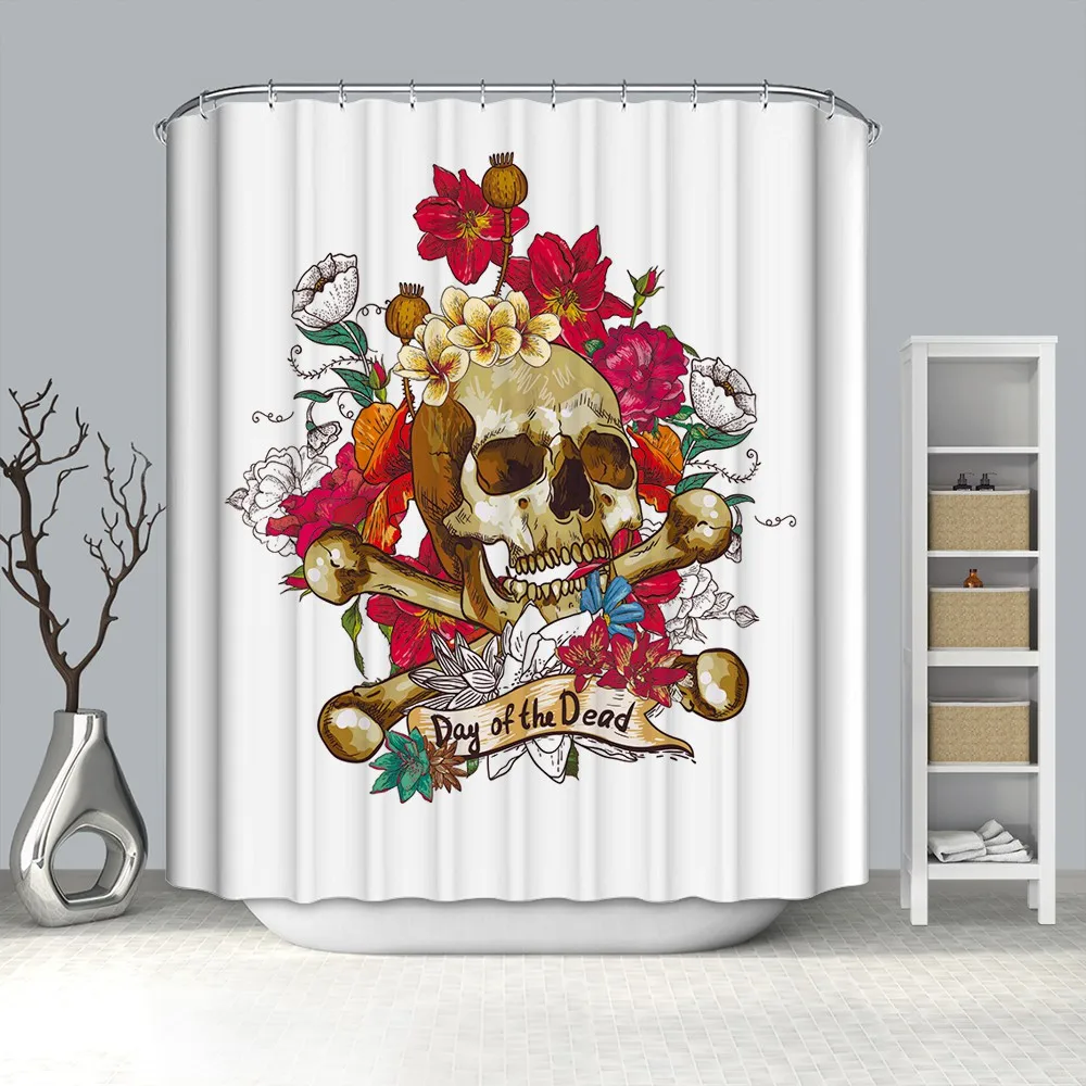 

Foldable made in China high quality waterproof skull of petals bath shower curtain