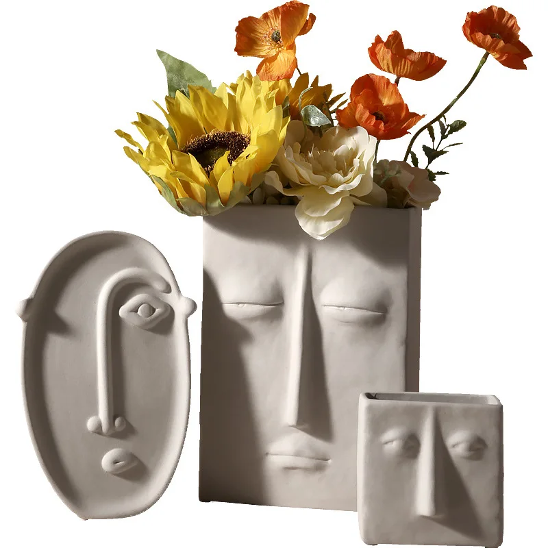 

Nordic ins Home Decor Ceramic Vase for Flowers Human Face Design Decoration Home Vase luxury Pot For Dried Flower white vase