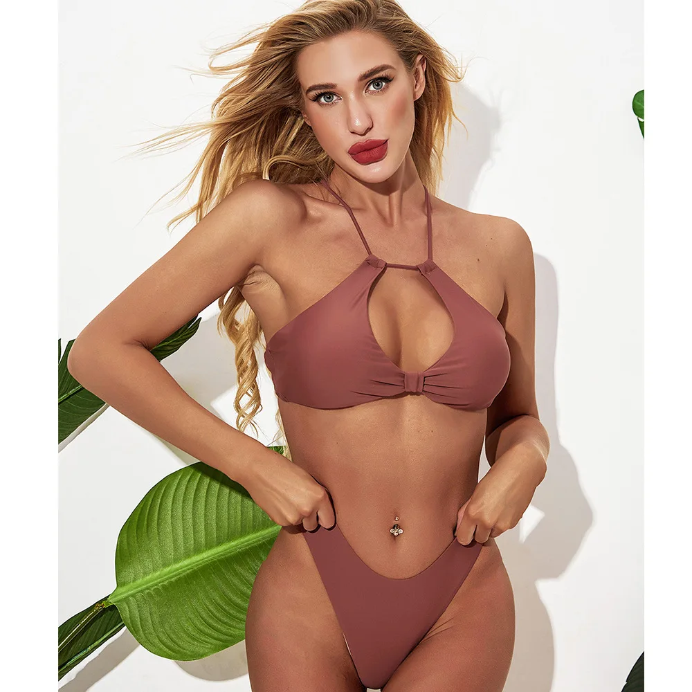 

2021 Hot Sale sexy bathing suit cut out ladies brazilian swimwear thong bikini set