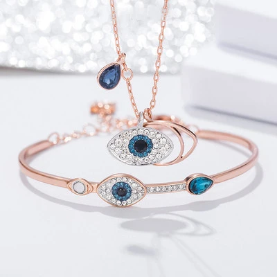 

hot sale top quality 4 piece fashion accessories Charm Devil's Eye necklace errings bangle bracelets jewelry set for women, Rose gold