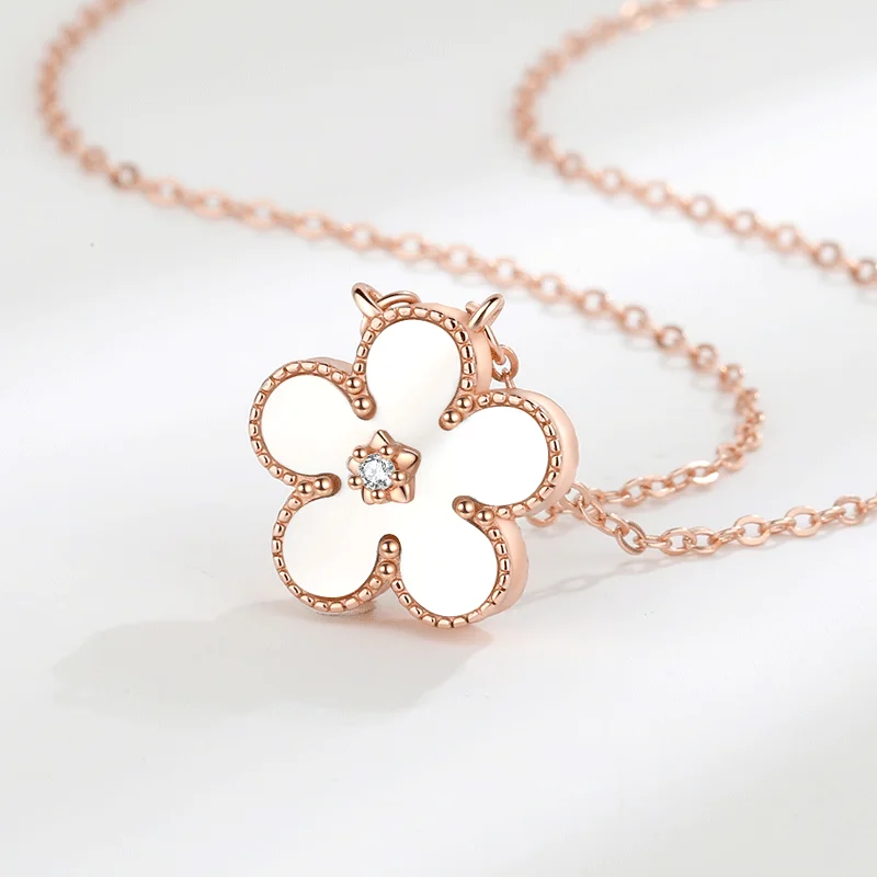 

VANA 18k Rose Gold Flower Charm Pendant Necklace Silver Fine Jewelry Set For Women Gift