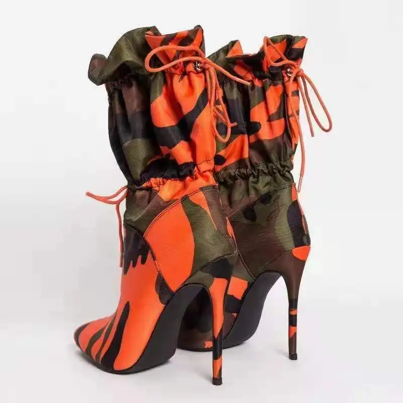 

2022 Fall and winter New Fashion Women Camouflage Combat Boots Mujeres Stiletto High Heel Shoes, Colorful