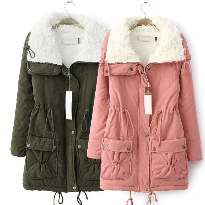 

2021 Women's Winter Outerwear Cotton Padded Jacket Medium Long Thin Waist Wadded Jacket Thick Coat