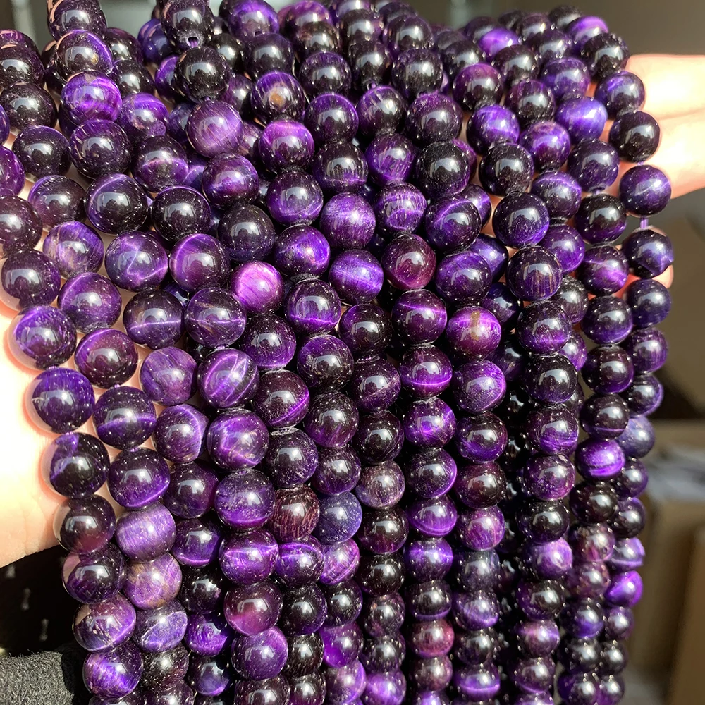 

Wholesale 6/8/10/12MM Smooth Round Natural A+ Purple Tiger Eye Stone Beads For Jewelry Making DIY Bracelet