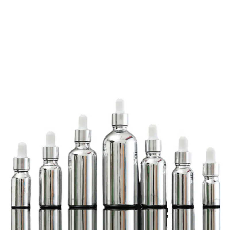Silver Glass Dropper Bottles 5ml 10ml 15ml 20ml 30ml 50ml 100ML Cosmetics Serum Packaging Refillable Essential Oil Bottle
