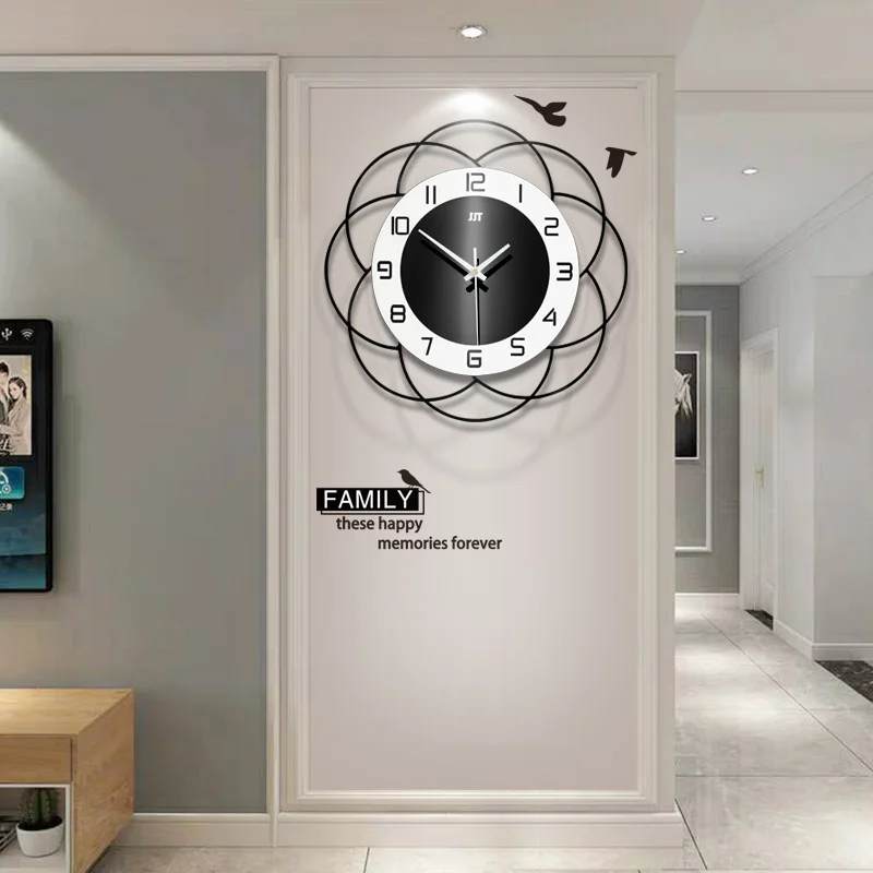

Creative Popular Clocks On The Wall Black Nordic Flower Design Wall Watch Clocks