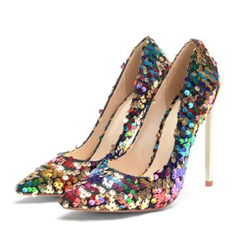 

Glitter Stiletto Pumps Party Shoes For Women Sexy Pointed Toe Thin High Heel Wedding Footwear Sparkly Ladies Pumps