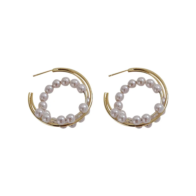 

Brass 925 Sterling Silver Post 33mm Big Circle Hoop Earrings 14K Gold Filled Pearl Hoop Earrings, As pictures