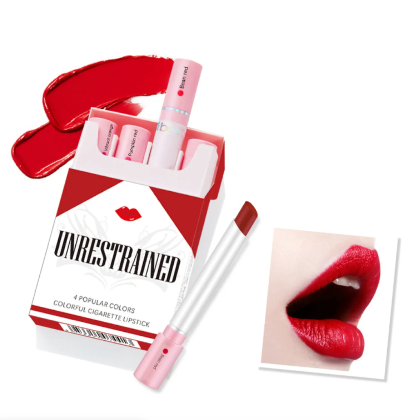 

Ibcccndc colorful mini cigarette tube lipstick pencil smoky shape nude red lip stick 4pcs set