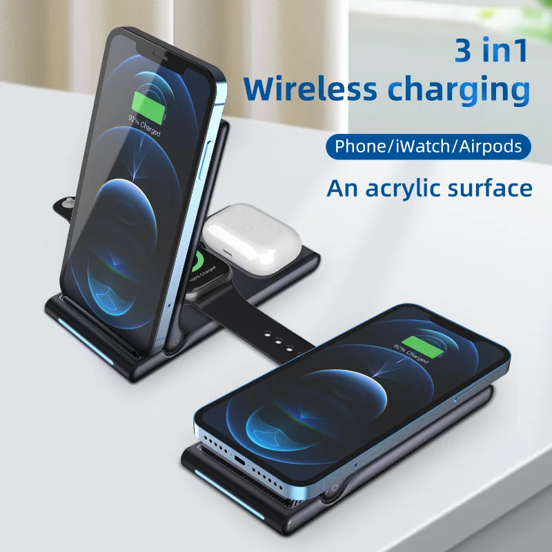 

new product ideas 2022 foldable 4 in 1 Qi Fast Charger Wireless Charging Multi Docking Station 3 in 1 for Apple Watch iPhone, Black