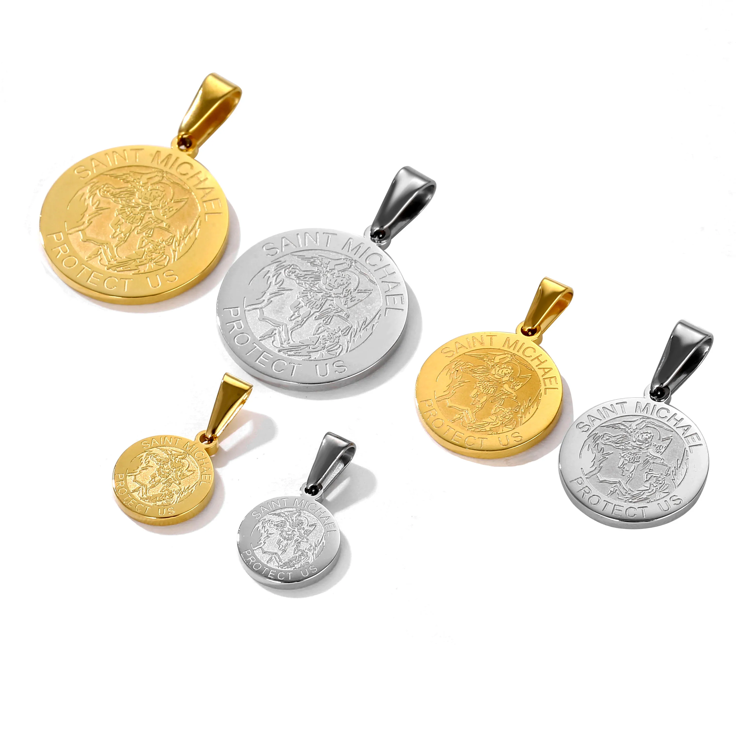 

Wholesale Gold St Michael Pendant Archangel Medal Charm Stainless Steel Men Jewelry Religious Saint Michael Pendant Necklace