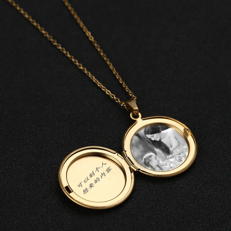

Personalized Custom Photo Name Engraved Couple Opens Locket Stainless Steel Pendant Chain Necklace