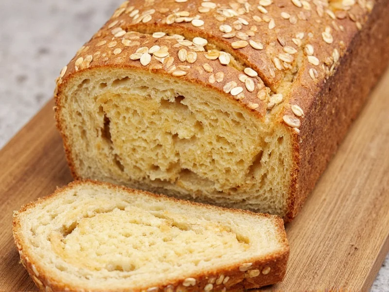 Sliced honey oat bread with visible oats and honey swirls