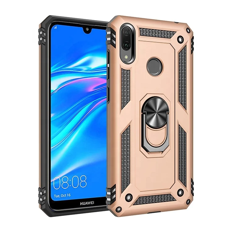 

New model for Huawei phone case , shockproof protective metal ring holder mobile phone cover PC TPU case for Huawei Y7, Multi colors