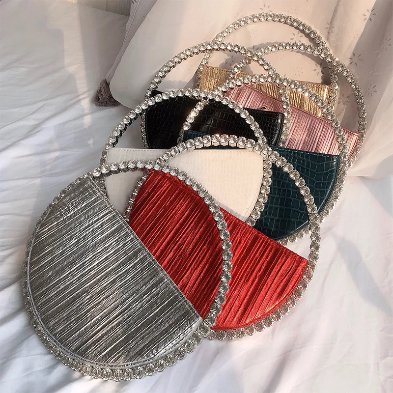 

New design diamond round handbags for women circle bag fashion trendy bling party bags rhinestone purses hot selling evening bag, As pic