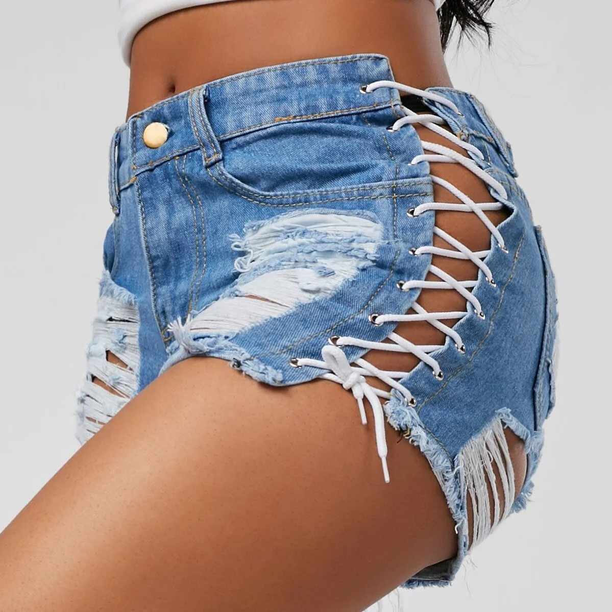 

Sexy hollow out hot pants Ripped jean shorts plus size 2021 summer new style hot girl women, Picture
