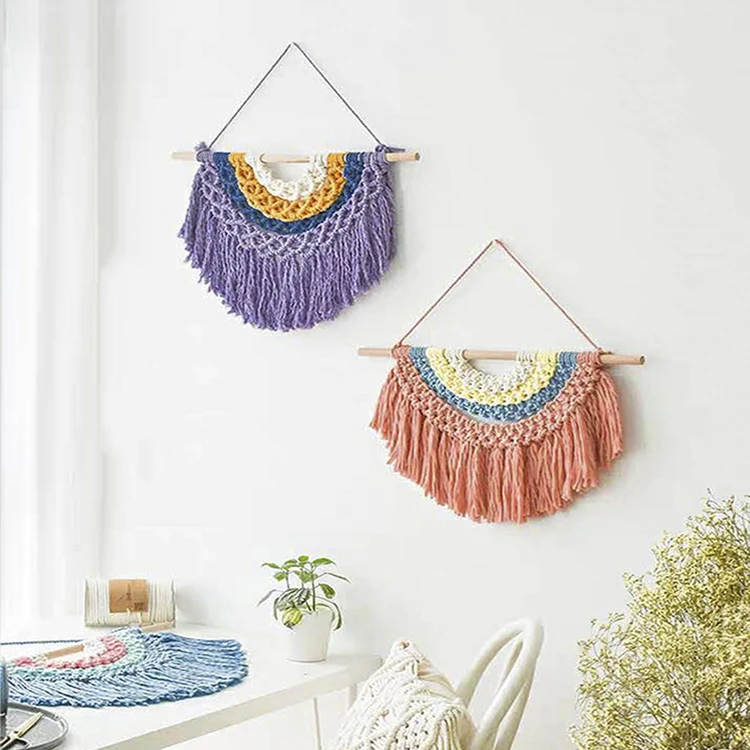 

Art cotton woven macrame wall hanging wall hanging macrame embroidered bohemian woven wall hanging tapestry, Purple pink blue yellow or customized color