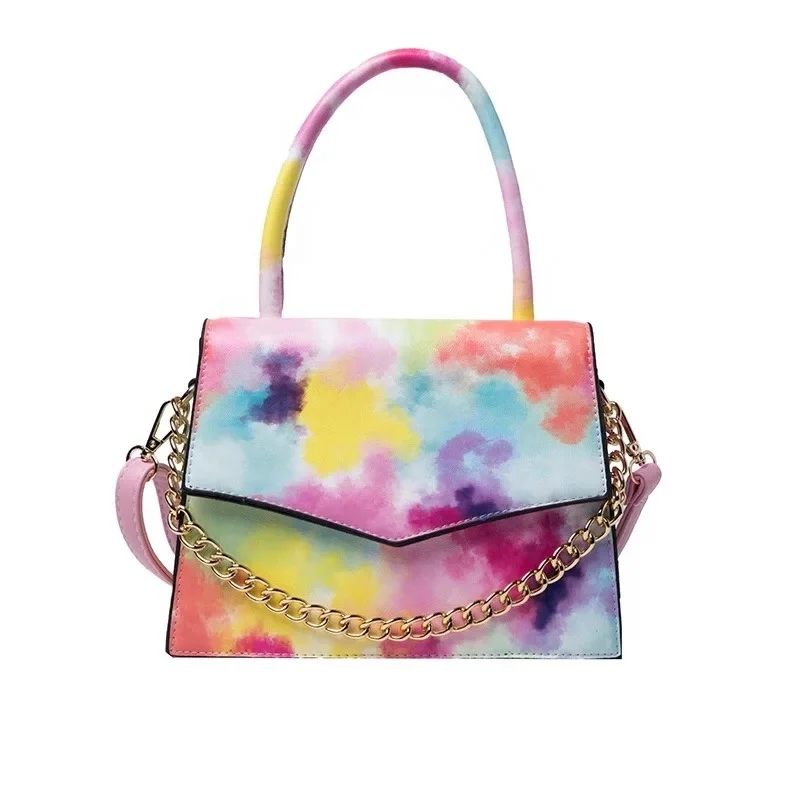 

Korean Style Rainbow Colorful Tie Dye Side Cross Hand Bag Small Chain Bags For Women