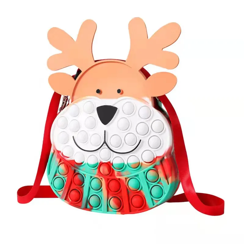 

Mini Silicone Christmas Cross Body Pop It Purse Reindeer Shape Popit Purse Handbags Reindeer Pop It Kids Purse For Little Girls, Colorful