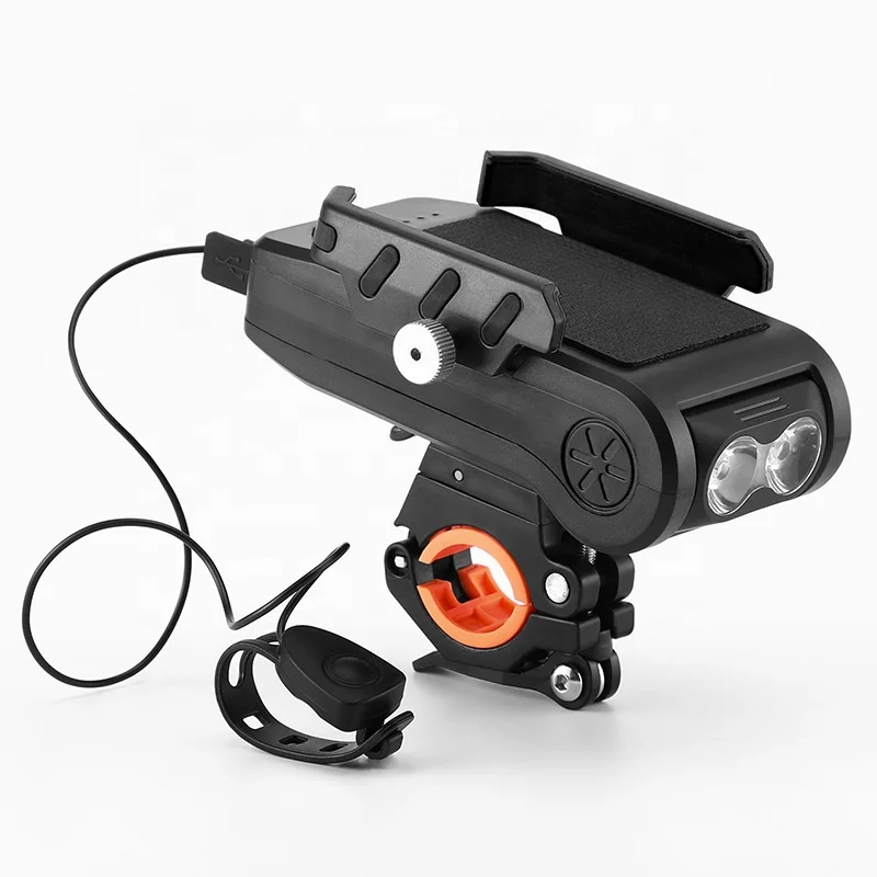 

4 In 1 Waterproof Rechargeable Bike Led Light Bicycle Horn Front Lamp Phone Holder Cycling Headlight