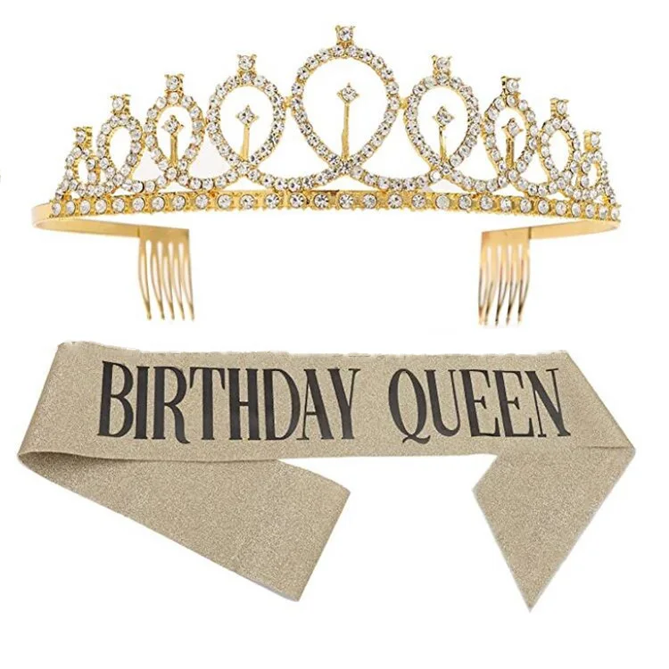 

Glitter Cloth Birthday Queen Sash Crown Set Kids Girls Birthday Party Decorate Dress Tiara Set