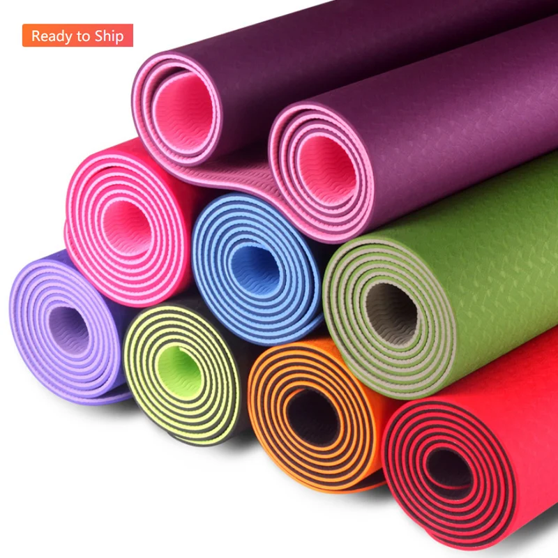 

Durable double-sided non-slip tpe yoga mat waterproof and washable fitness yoga mat, Blue violet green violet pink orange grass green red blue