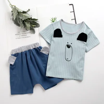 

wholesale Children's suit Summer Boy Bear round collar T-shirt Harun Pants 2 pieces