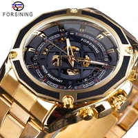 

Forsining 2019 3D Transparent Design Gold Stainless Steel Mens Automatic Skeleton Watch Top Brand Luxury Male Clock Montre Homme