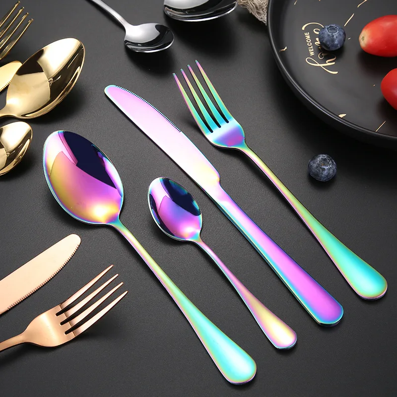 

Food Grade Approval Classic 4 Pieces flatware set stainless steel cutlery Spoon & Fork, Purple/blakc/pink/green/blue/white