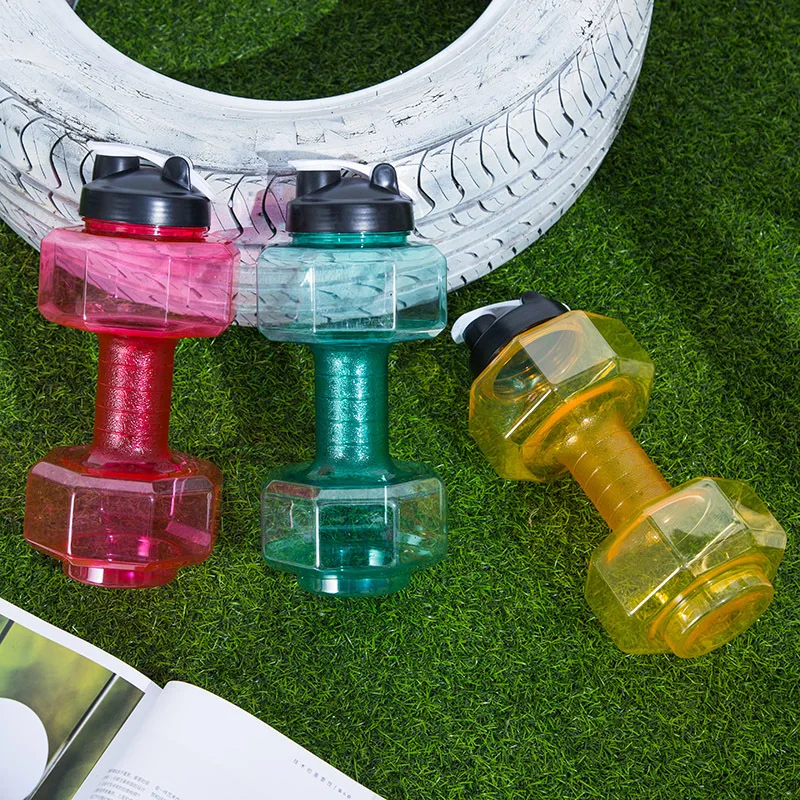 

New design pet unique sport shape dumbbell water bottle, Blue, black, yellow, red, green