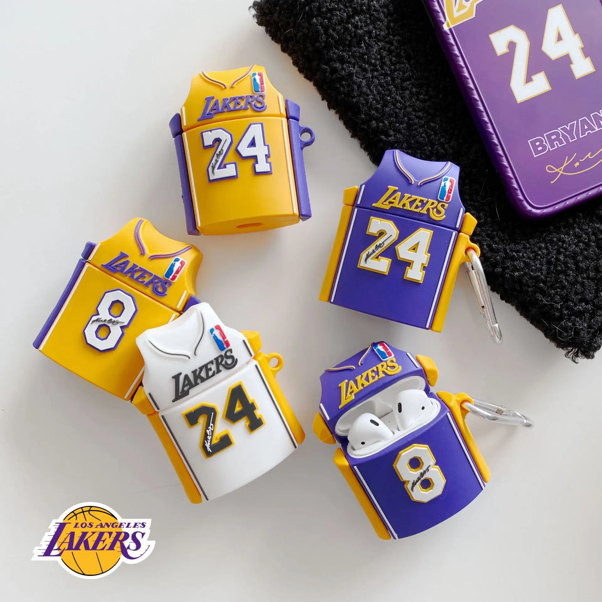 

3D Silicone Kobe Bryant Signature No 8 24 Jersey Earphone Protective Case for Apple Airpods 1 2 Wireless earbuds Case Cover