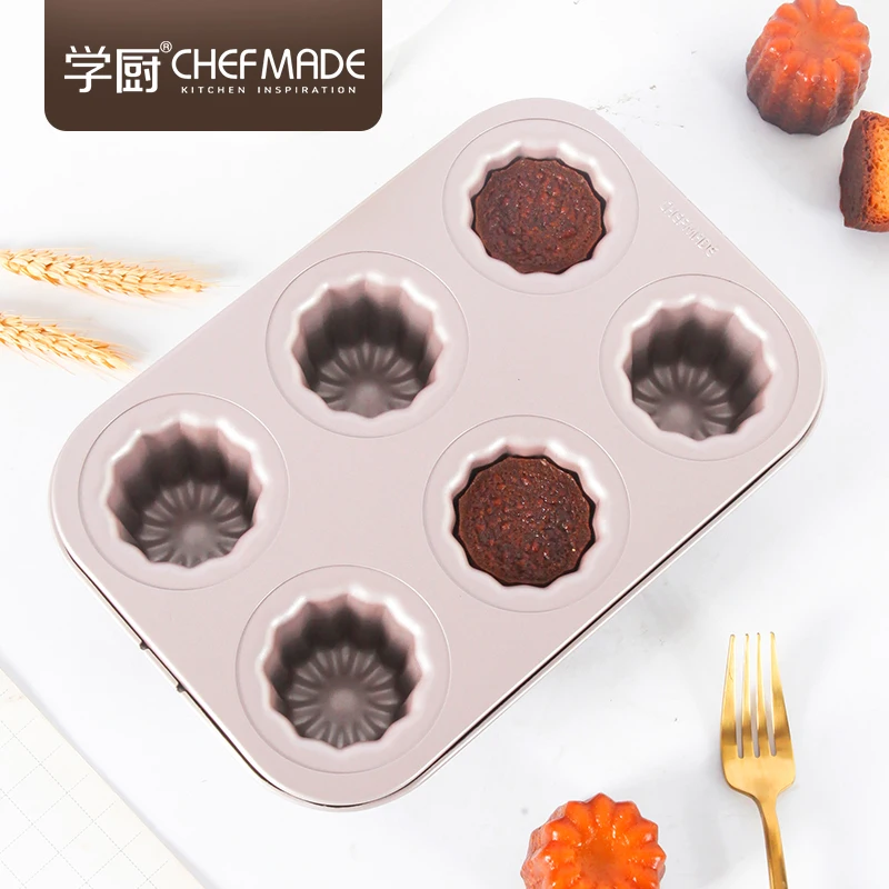 

CHEFMADE 6 Cup BPA Free Bakeware Champagne Gold Carbon Steel Not Stick Flower Shaped Cupcake Pan Cannel Mould