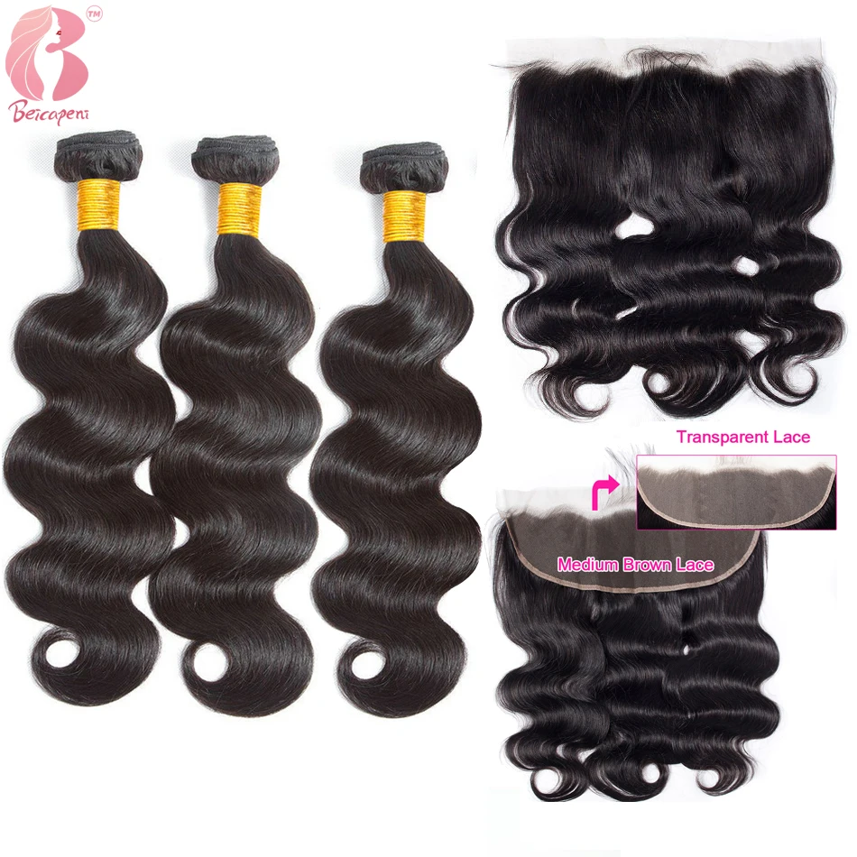 

Body Wave Hair Bundles With Lace Frontal Brazilian Remy Human Hair Weave straight bundles With Lace Frontal Natural Color