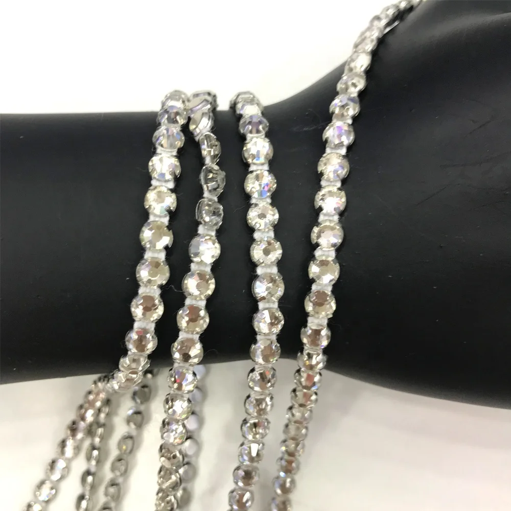

S460 5mm rhinestone trimming chain for garment accessories crystals trimming chain diamond rhinestone ribbon, Crystal rhinestone,black fabric with silver base
