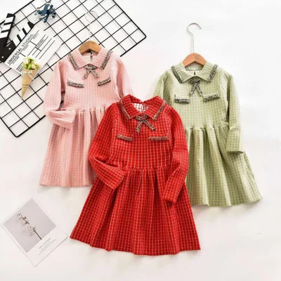 

2020 autumn children sweater children's skirt dress long-sleeved stitching baby mesh skirt tutu skirt, Pink,green,red