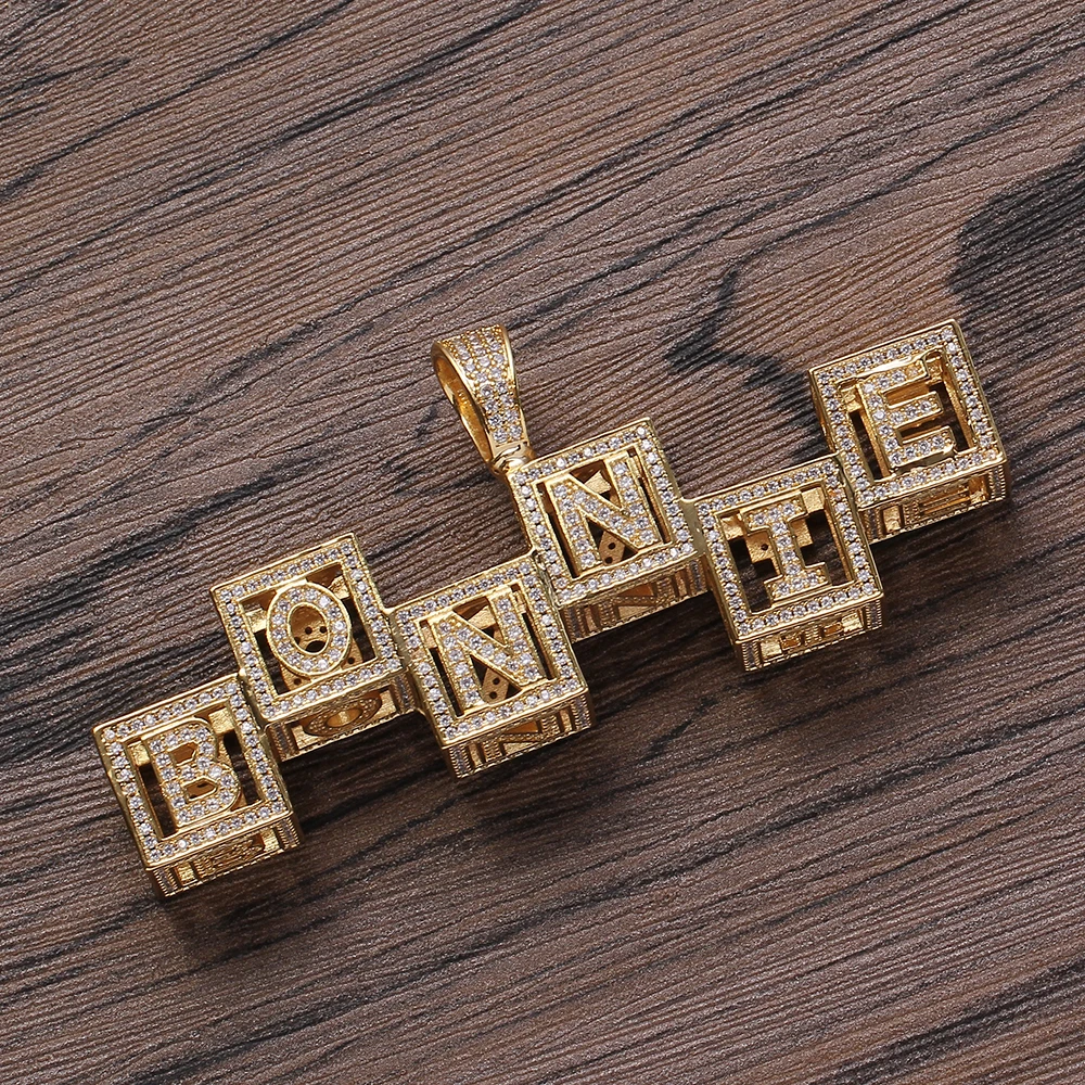 

TUNKALL CP10 Letters pendant Custom Rope Chain Iced out Zircon Bling bling Brass Pendant Necklace