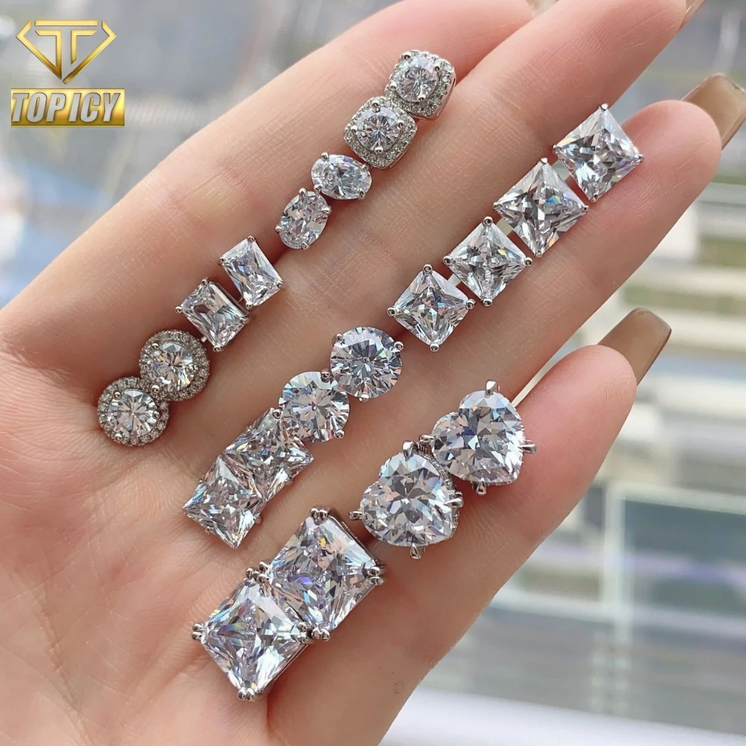Popular TOP ICY S925 Silver High Grade Stud Earrings for Women Light Luxury Certified 6-10MM Heart Square 5A Zircon Inlaid Cool