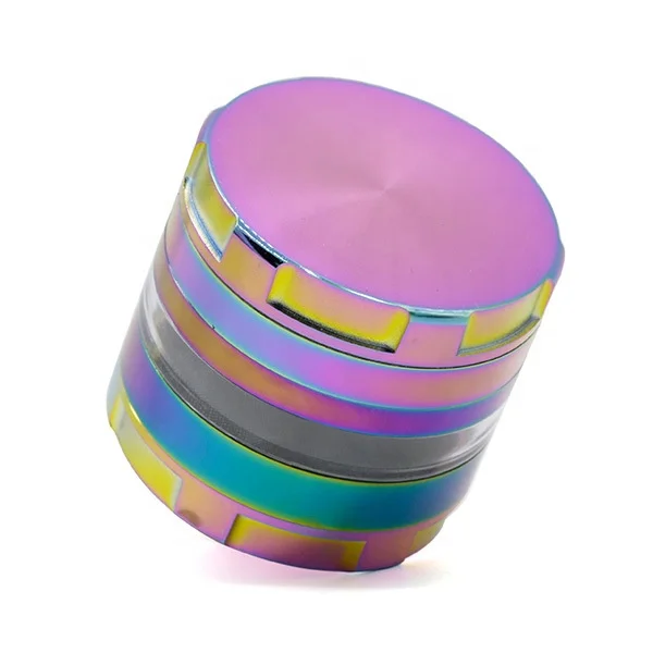 

Colorful Diameter  Zinc Alloy 4 Part Rainbow Color Tobacco Grinder Transparent Side Grinder, Picture