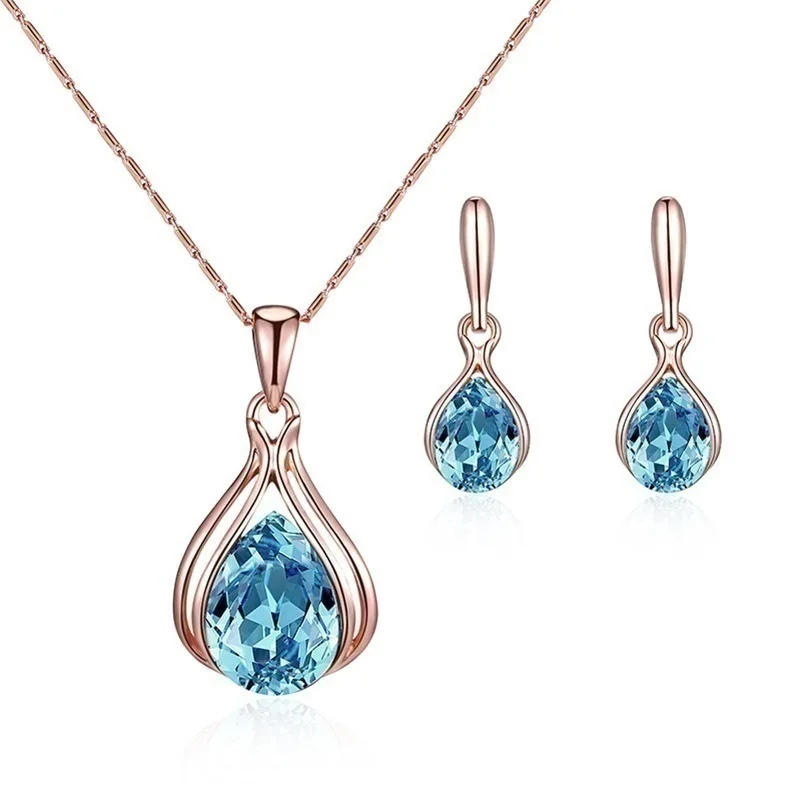 

SJ Ensemble de bijoux Promotional products Fashion Jewelry set Blue green Zircon necklace earrings dubai jewelry sets jewellery