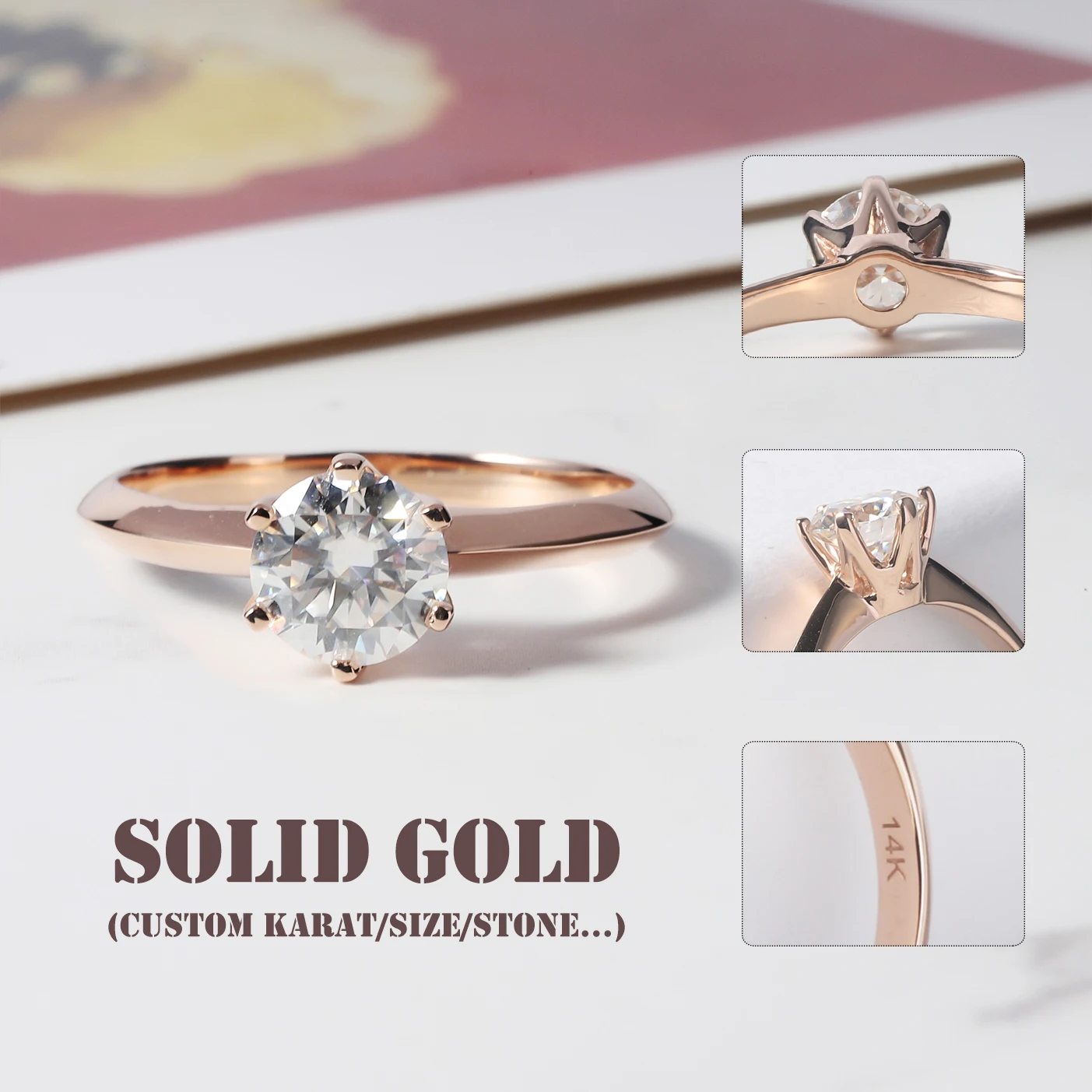 

Abiding 1CT Moissanite Diamond Fine Trendy 9K 10K 14K 18K Solid Gold Jewelry Women Engagement Ladies Pure Gold Ring For Wedding