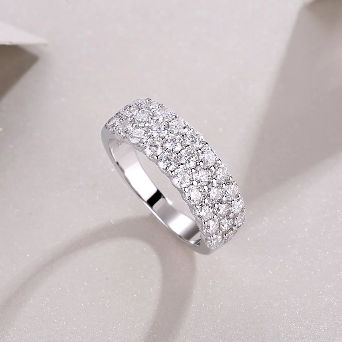 Pass Diamond Tester 3 Rows Round Main Diamonds Wedding Band Zigzag Set VVS Moissanite Solid 925 Silver Bands Open Rings for Men