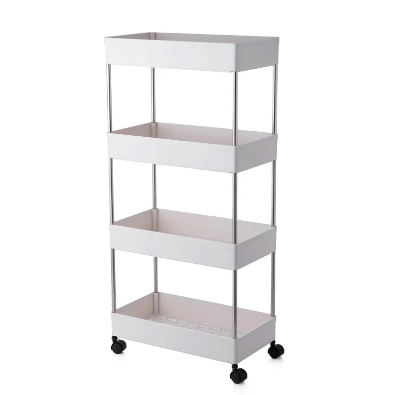 

Narrow Mobile Shelving Unit with Handle Skinny Utility Cart with Wheels for Kitchen Bathroom Laundry Room