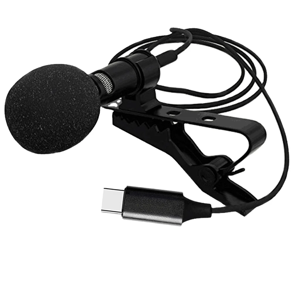 

hot selling type-c wired condenser 3.5mm lavalier microphone for smart phone professional video recording, Black