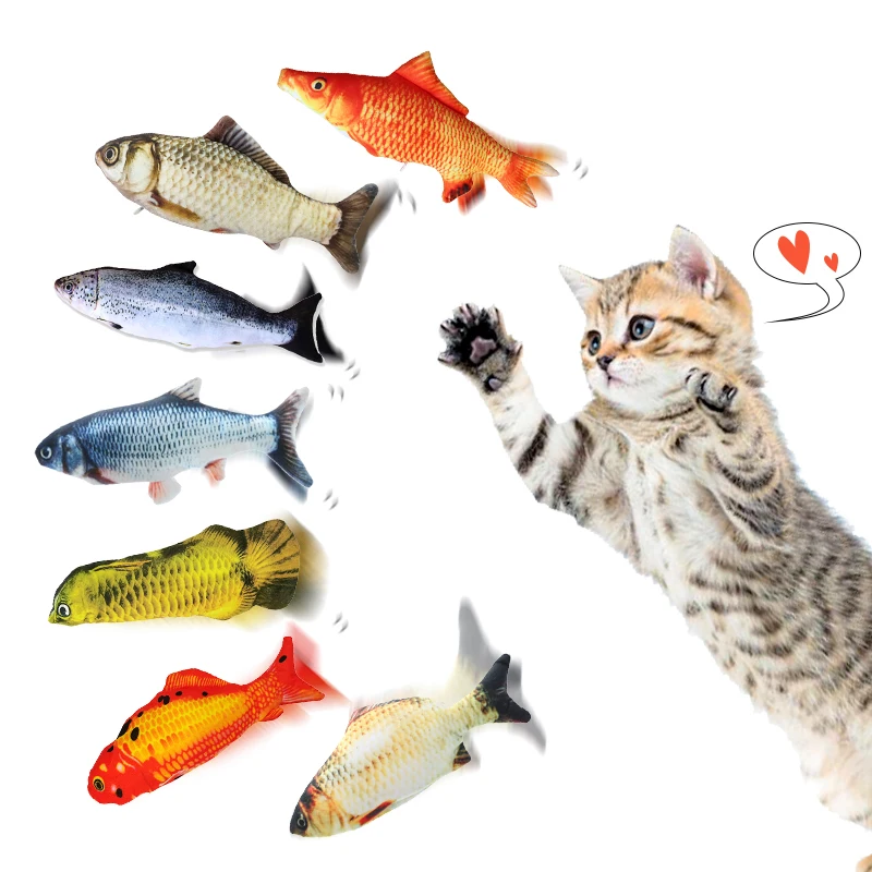

Wholesale electronic toy plush fish USB charging interactive toy containing catnip for Dog Cat Chewing Playing Biting pillow, Picture